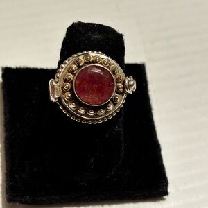 Vintage Silver 925 and Gold Ring with Deep Red Gem size 7